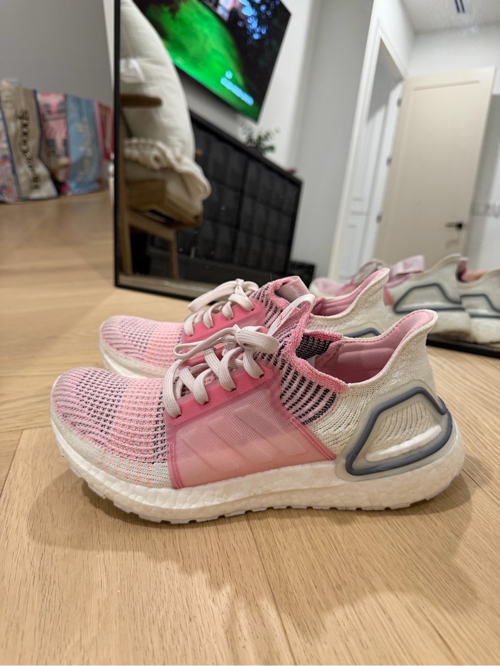 Women’s Adidas Boost Pink Knit Running Sneakers